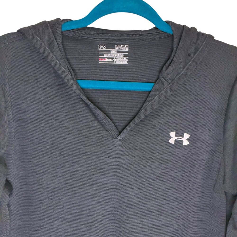 Under Armour Loose Mens Shirt Top HeatGear Hooded Marl Gray M NWOT - Picture 2 of 9